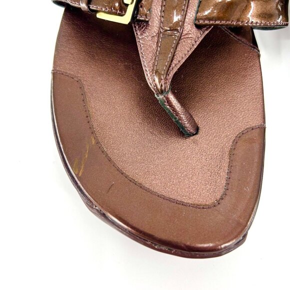 COLE-HAAN NIKE AIR BROWN LEATHER/PATENT LEATHER BUCKLE SANDALS - 7 - Picture 10 of 11